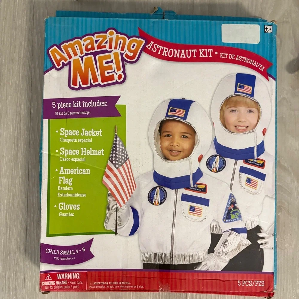 Astronaut Kit Costume Kids Amazing Me! Space Jacket Helmet Flag Halloween Sz 4-6